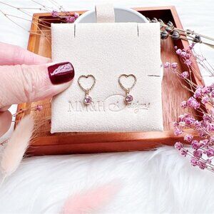 New Sparkly Heart Stud Earrings with Cubic Zirconia Charm | Handmade in BC